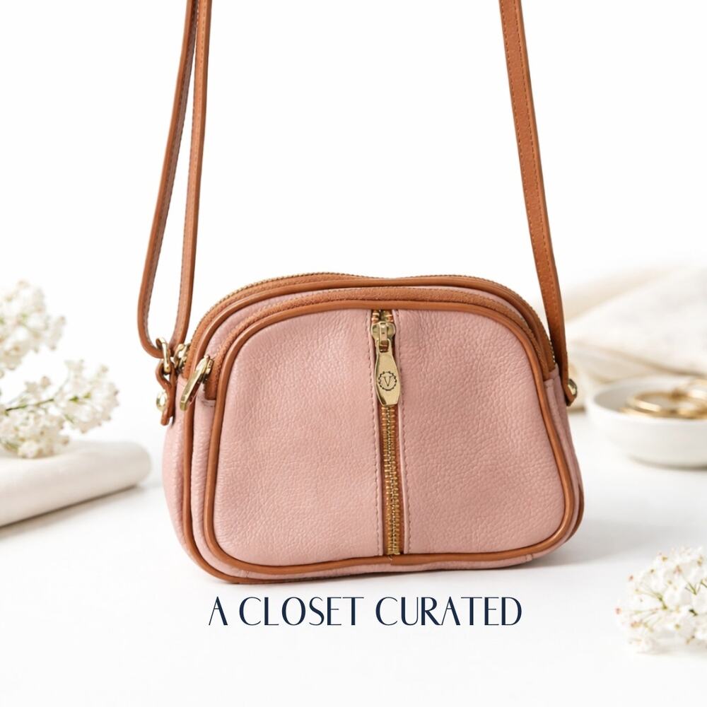 Valentina Italian Leather Crossbody Purse Pink